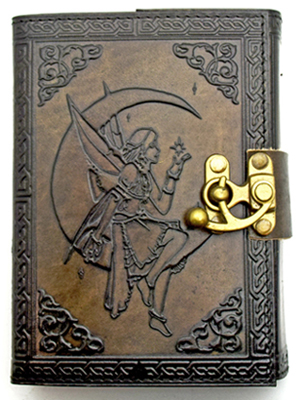 Fairy on Moon Embossed Leather Journal